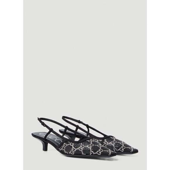 Gucci Women Crystal Gg Slingback Kitten Heels - Picture 2 of 7